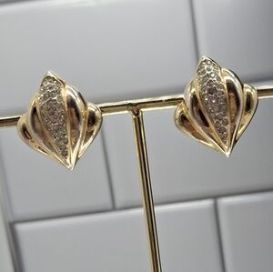 AFJ Gold and Rhinestone Vintage Clip-On Earrings